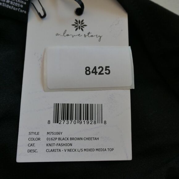 NWT A Love Story Blouse Top Women Small Black Animal Print Rhinestones Glam Luxe - Picture 7 of 12